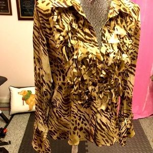 NY Collection Leopard Button Down